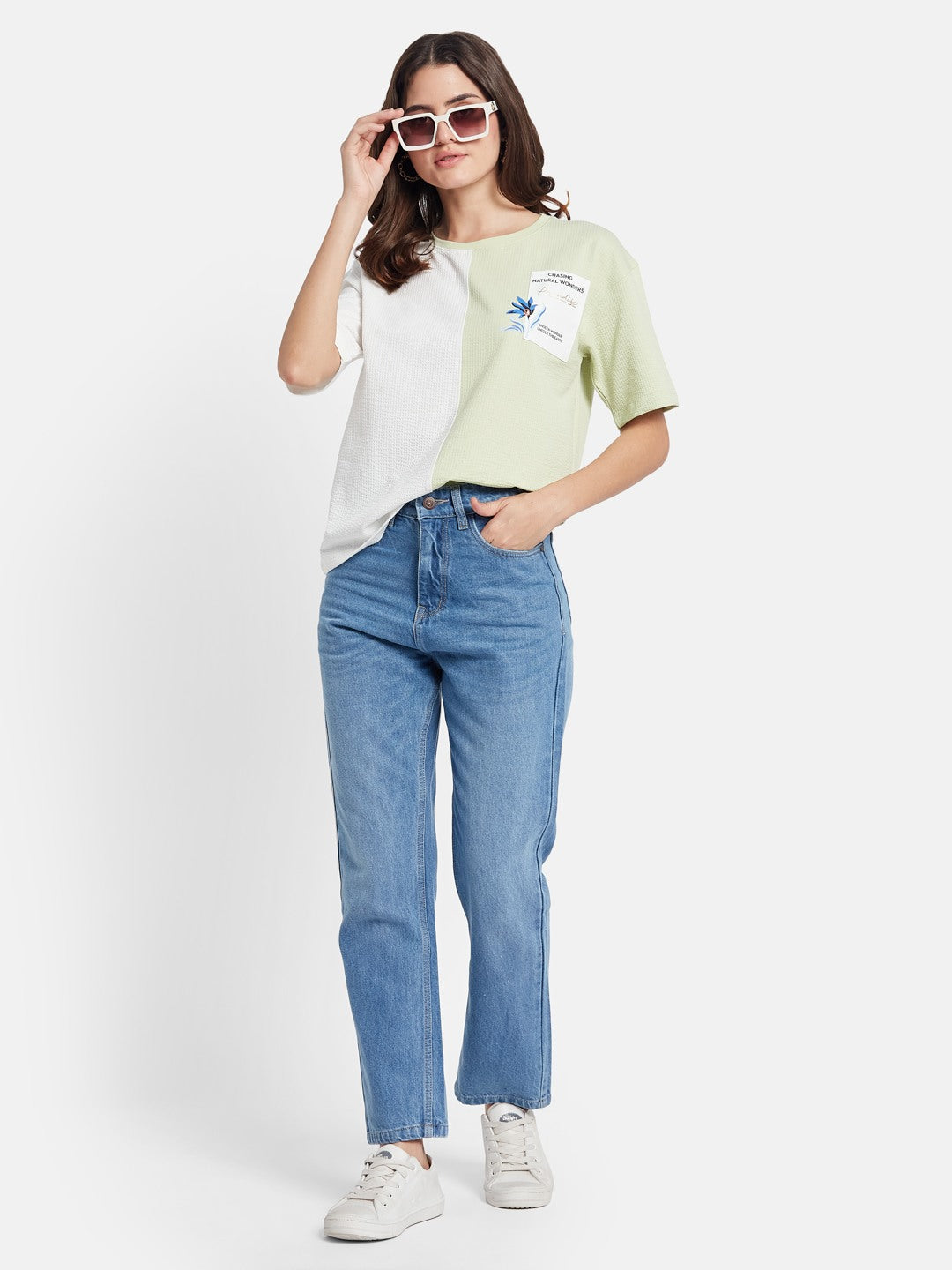 METTLE Colourblocked Round Neck Cotton T-shirt