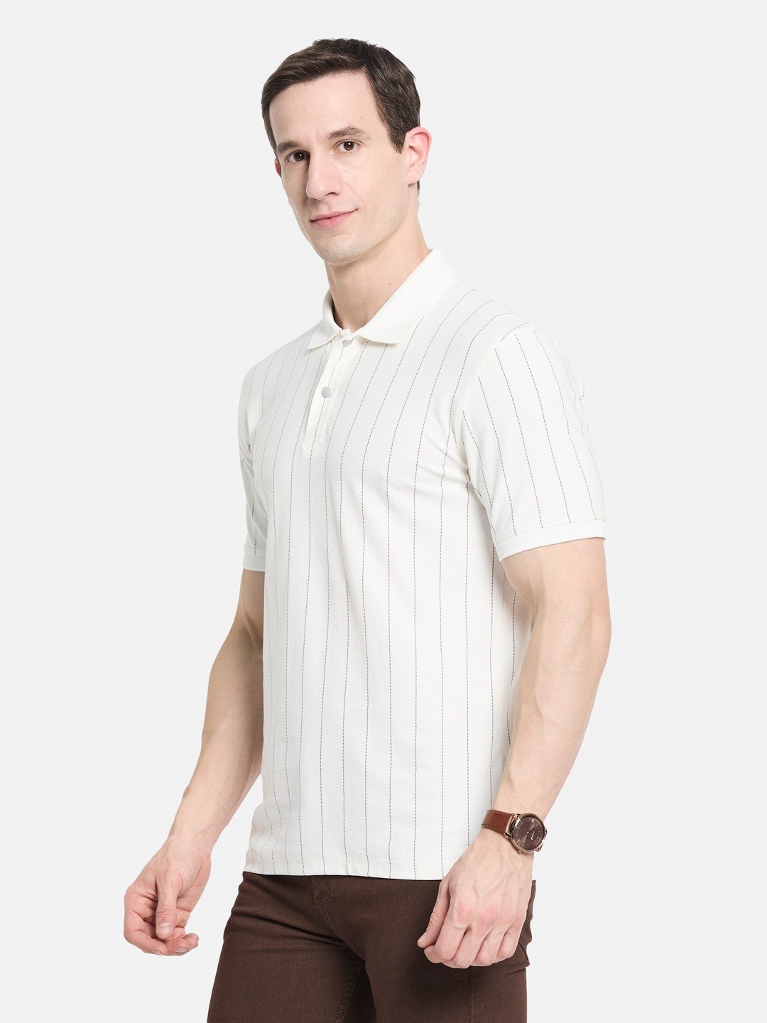Octave Men Striped Polo Collar Cotton T-shirt