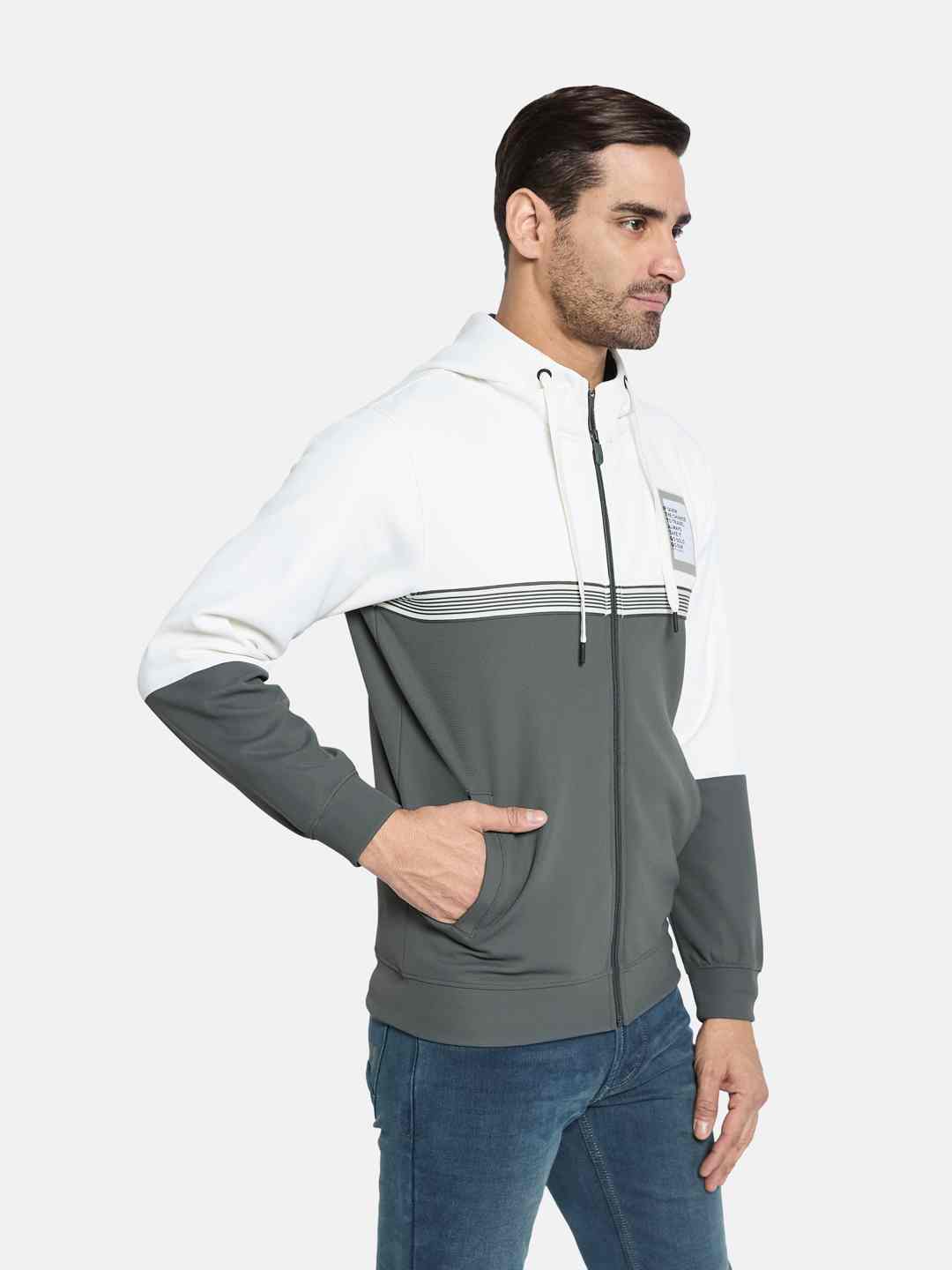 Octave Men Colourblocked Front-Open Sweatshirt