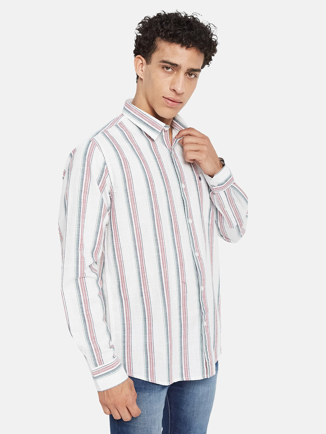 METTLE Striped Long Sleeves Spread Collar Cotton Opaque Regular Fit Casual Shirt