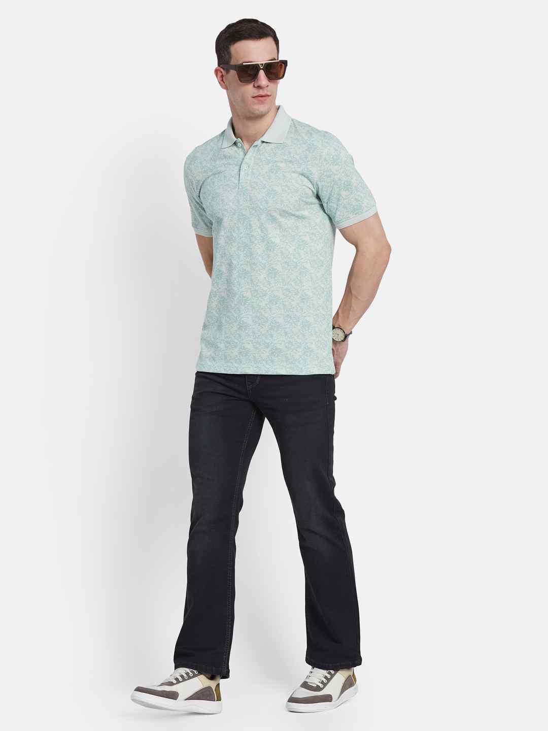 Octave Men Floral Printed Polo Collar T-shirt