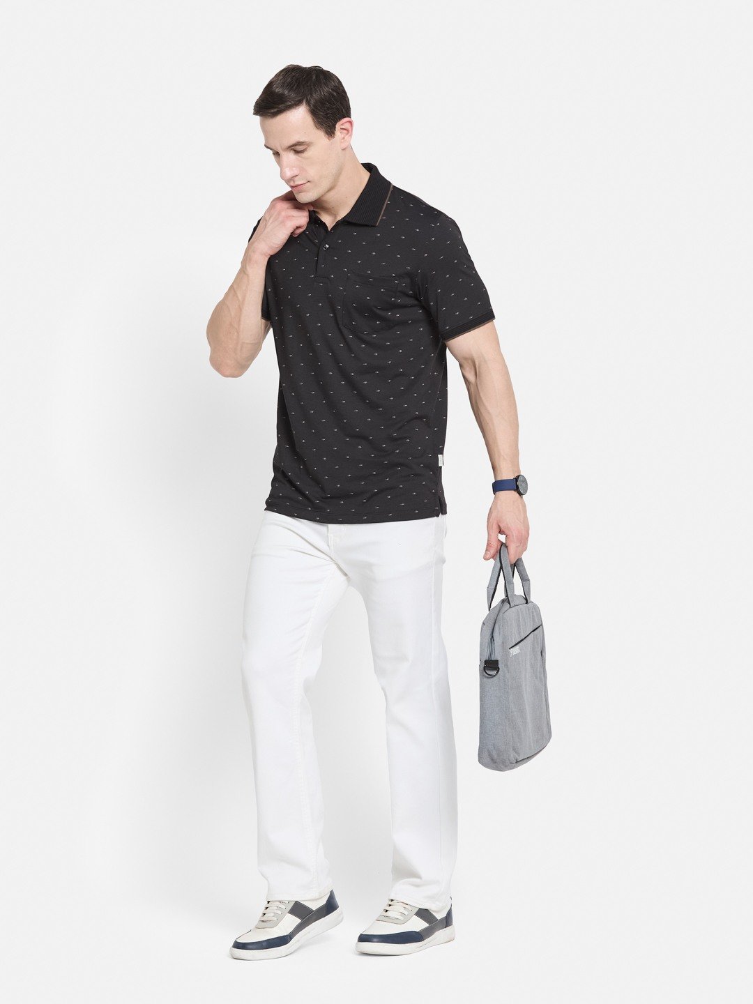 AOP MOTIF PRINT  POLO NECK COTTON  T-SHIRT