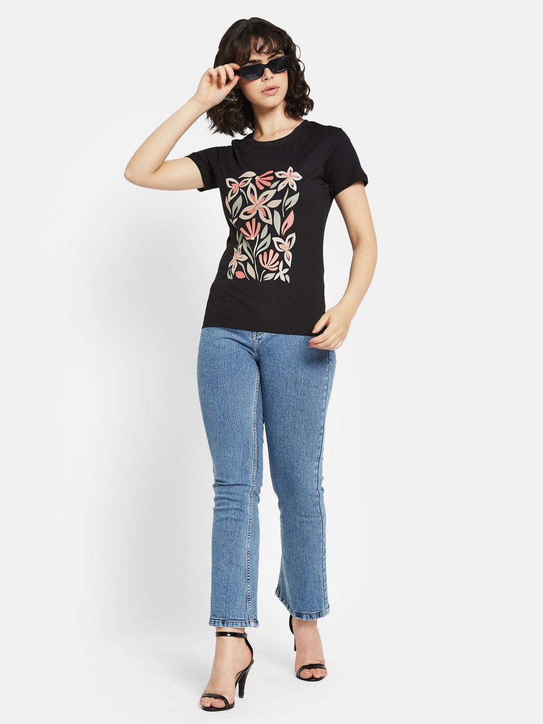 METTLE Women Floral Printed Round Neck Cotton T-shirt