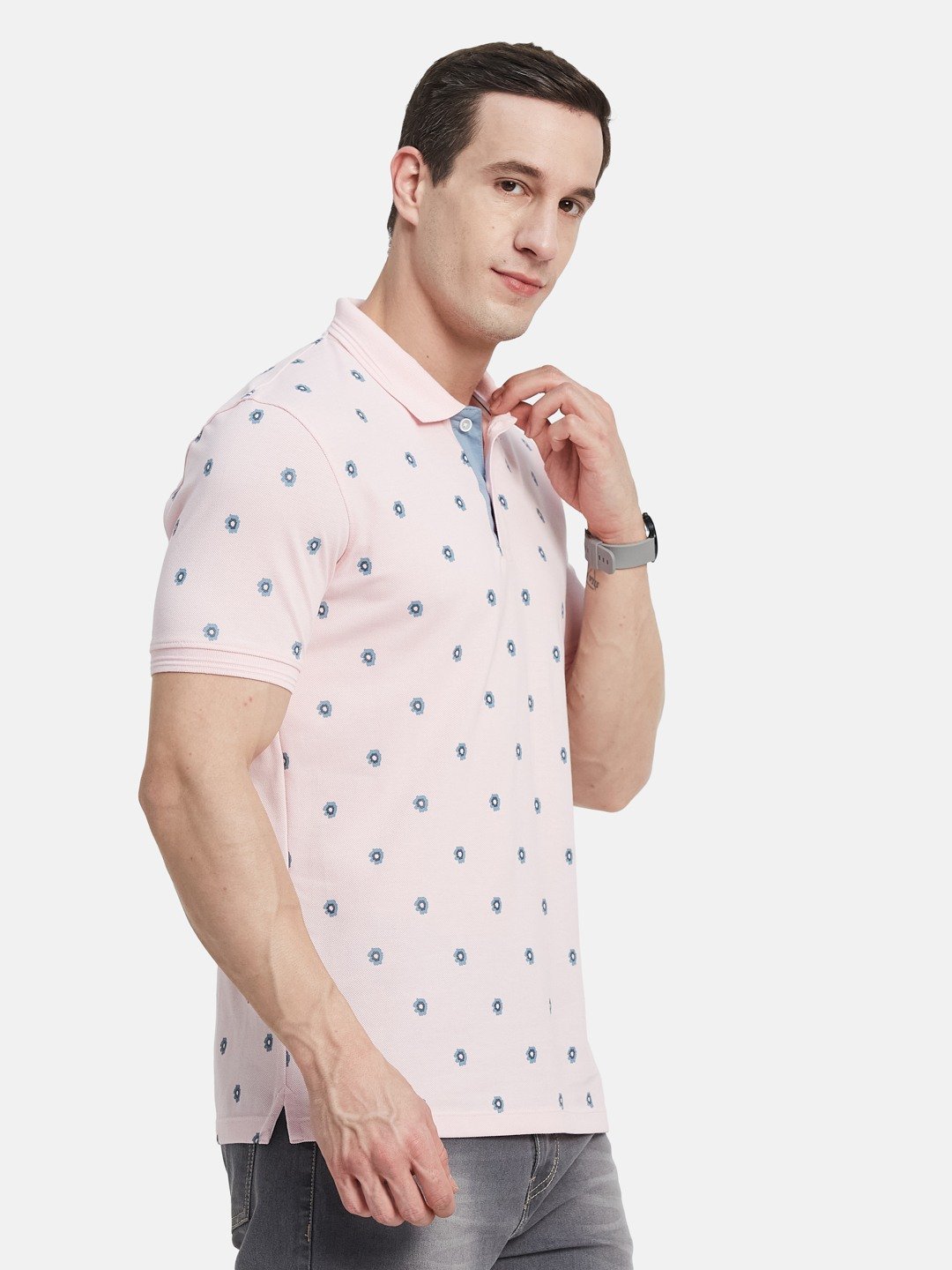 AOP FLORAL PRINT  POLO NECK PIQUE T-SHIRT