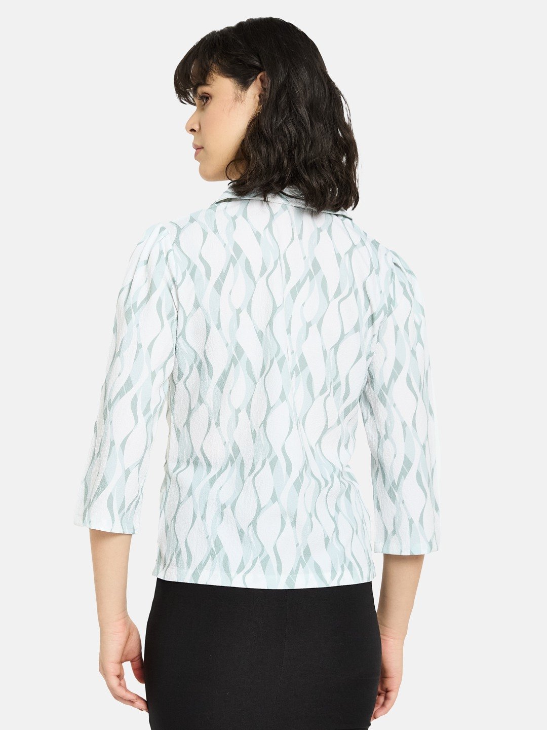 METTLE Mint Printed Cotton Shirt Style Top