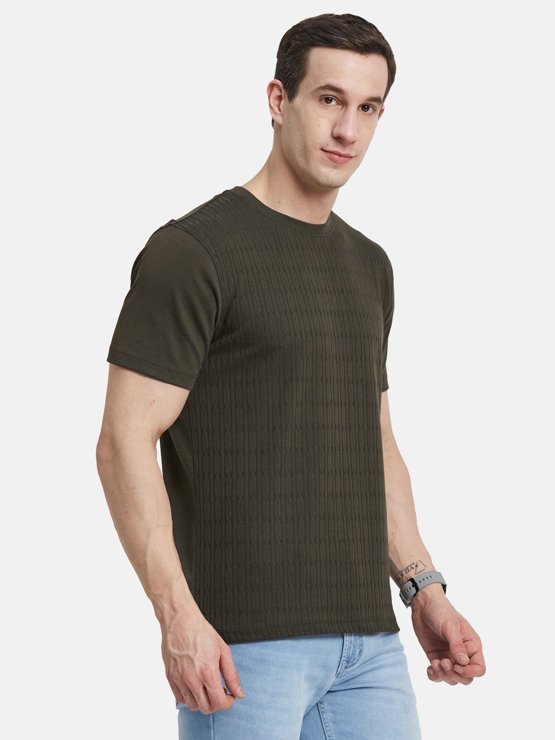 STRUCTURE ROUND NECK TRANSFER INTERLOCK T-SHIRT