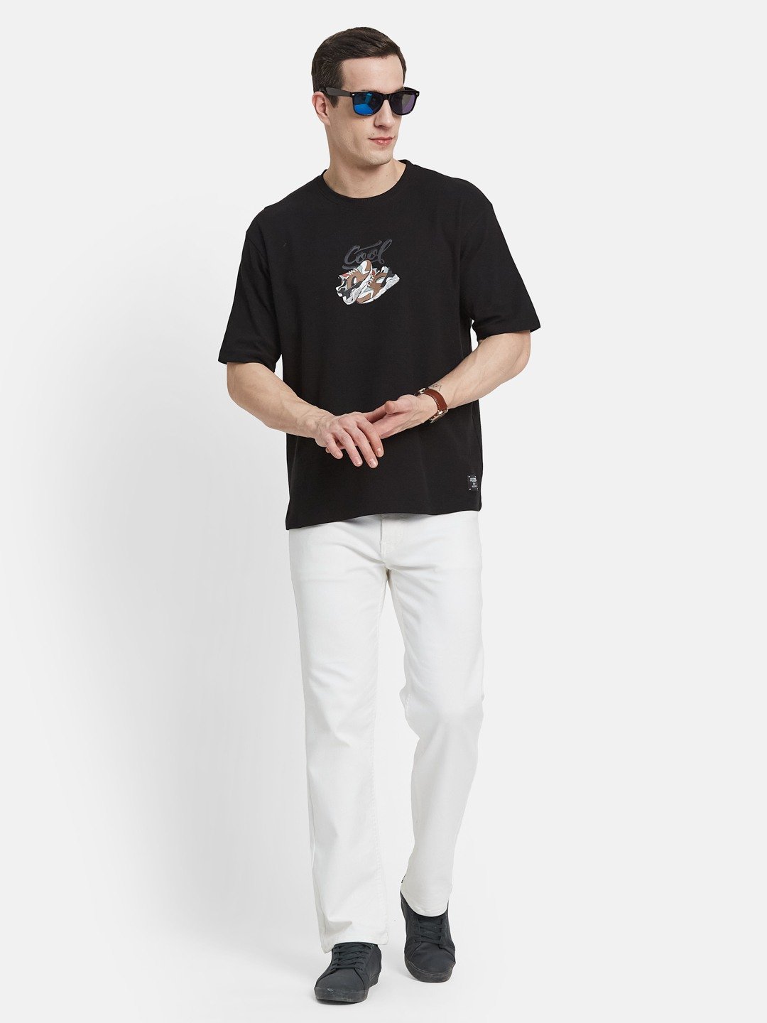 BACK PRINT ROUND NECK WAFFLE KNIT T-SHIRT