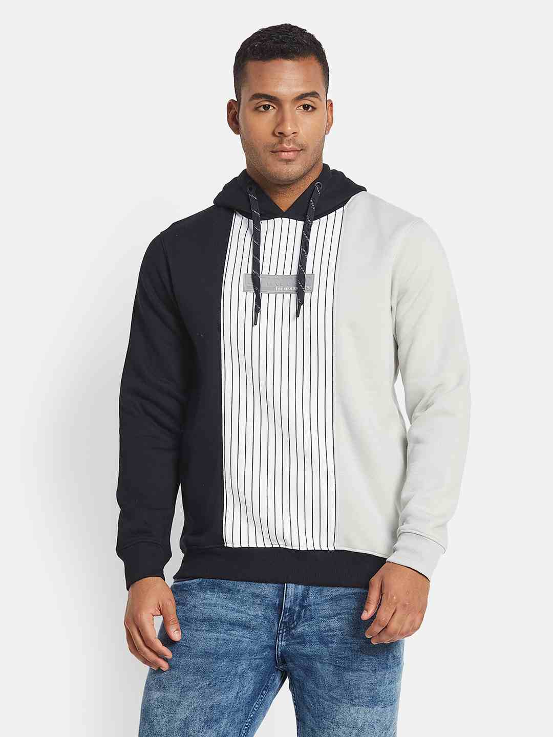 Octave AW24 Men Colourblocked Long Sleeves Hooded Sweatshirt