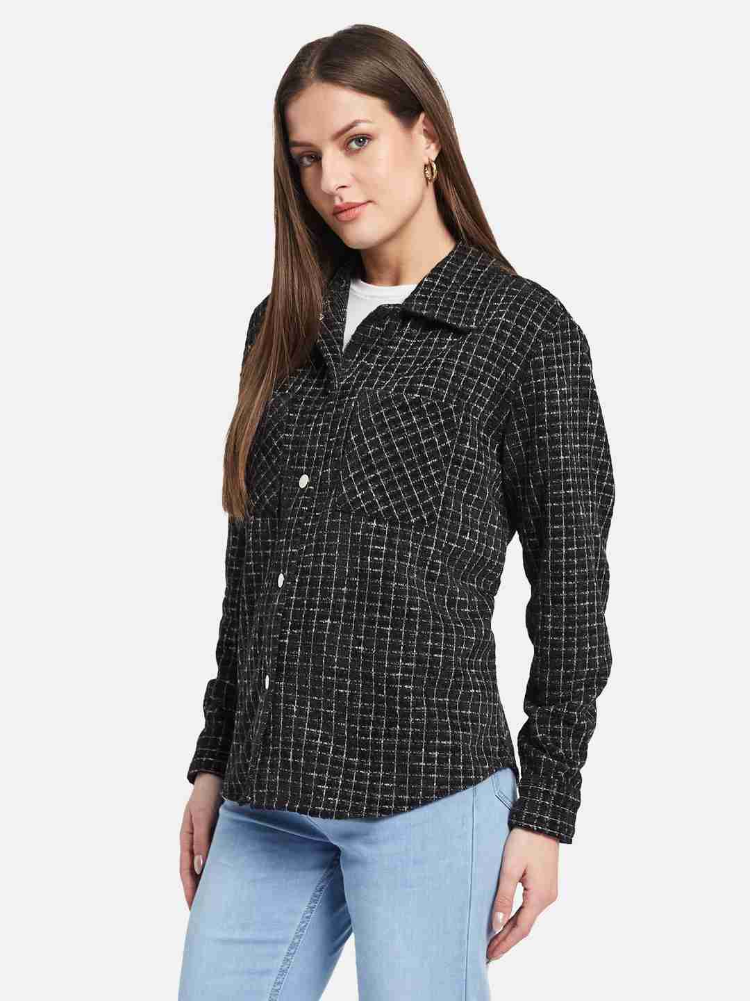 METTLE Women Spread Collar Checked Casual Shirt