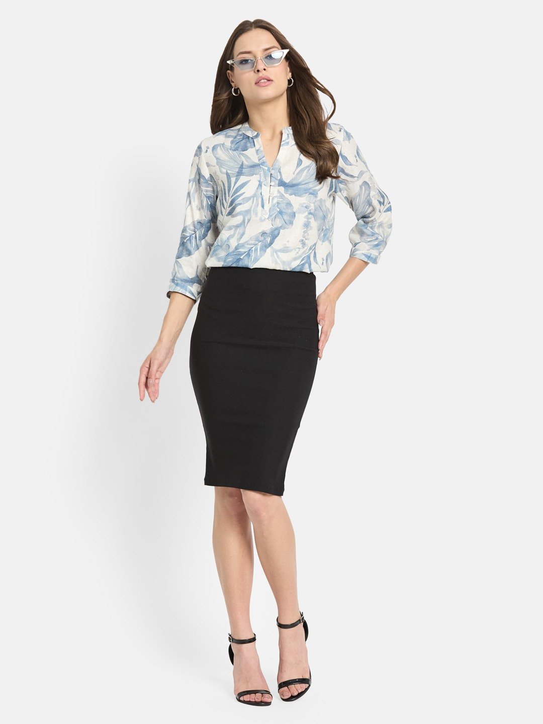 METTLE Denim Floral Printed Cotton Top