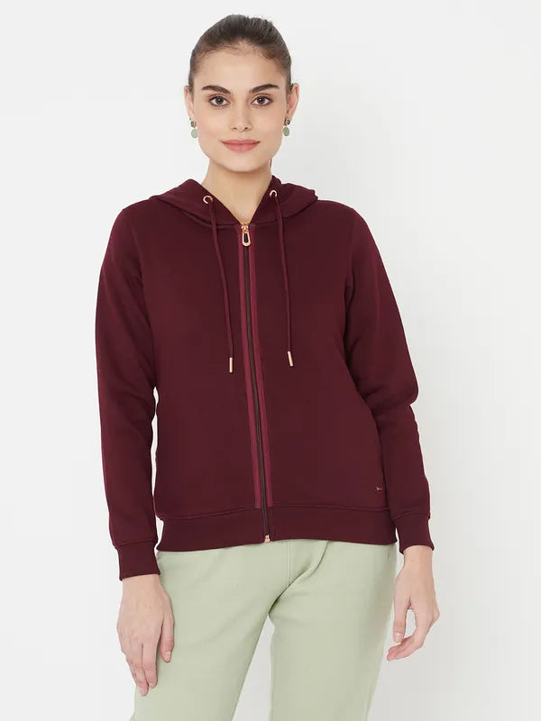 Mettle Women Maroon Hooded Sweatshirt