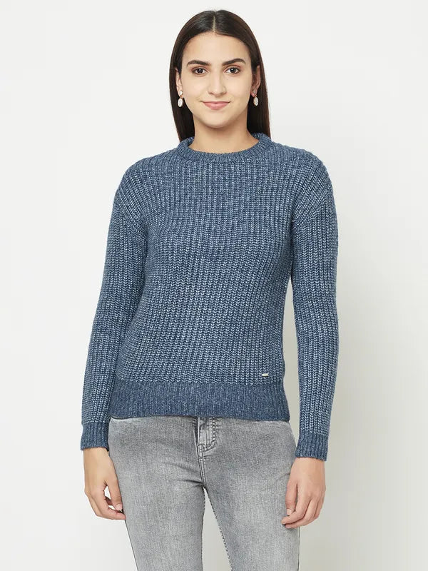 Women Navy Melange Sweaters