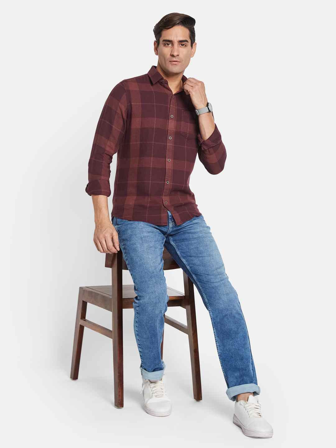METTLE Men Opaque Checked Casual Shirt