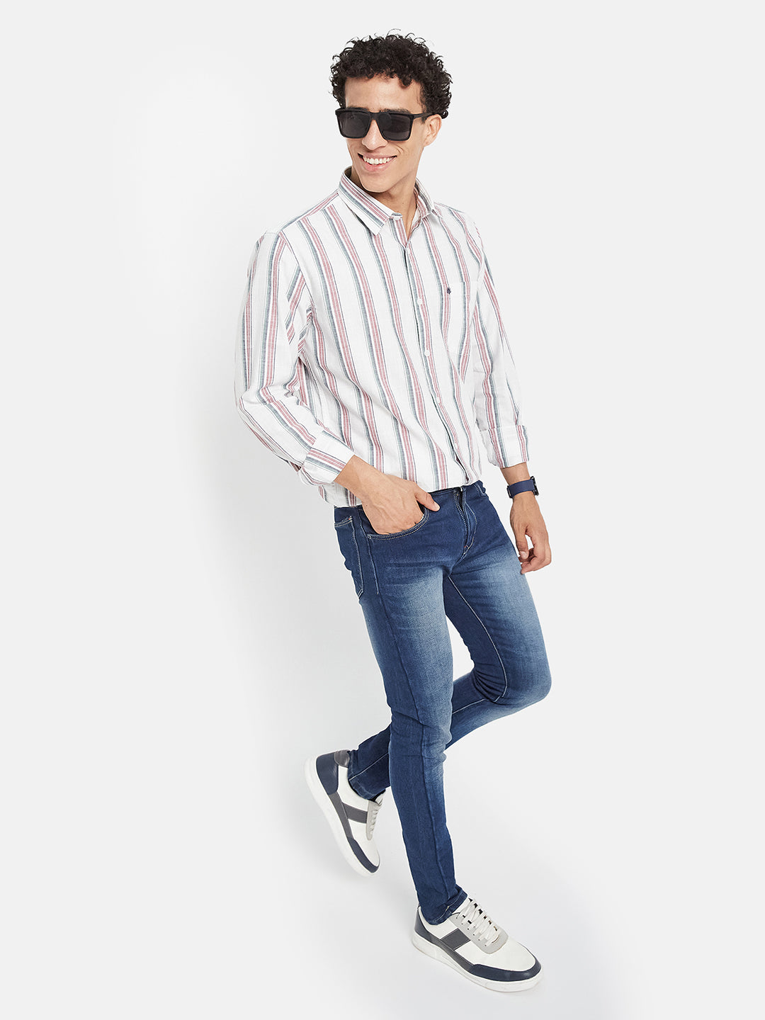 METTLE Striped Long Sleeves Spread Collar Cotton Opaque Regular Fit Casual Shirt