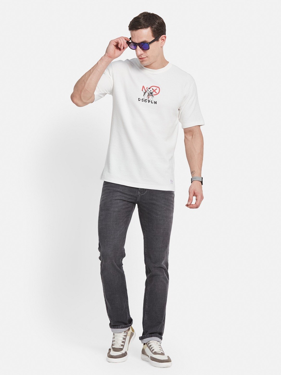 OVERSIZED BACK PRINT ROUND NECK BOX KNIT T-SHIRT