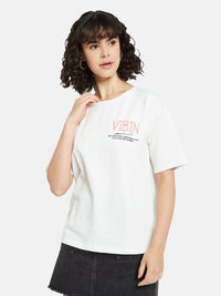 METTLE Women Typography Printed Round Neck Cotton T-shirt