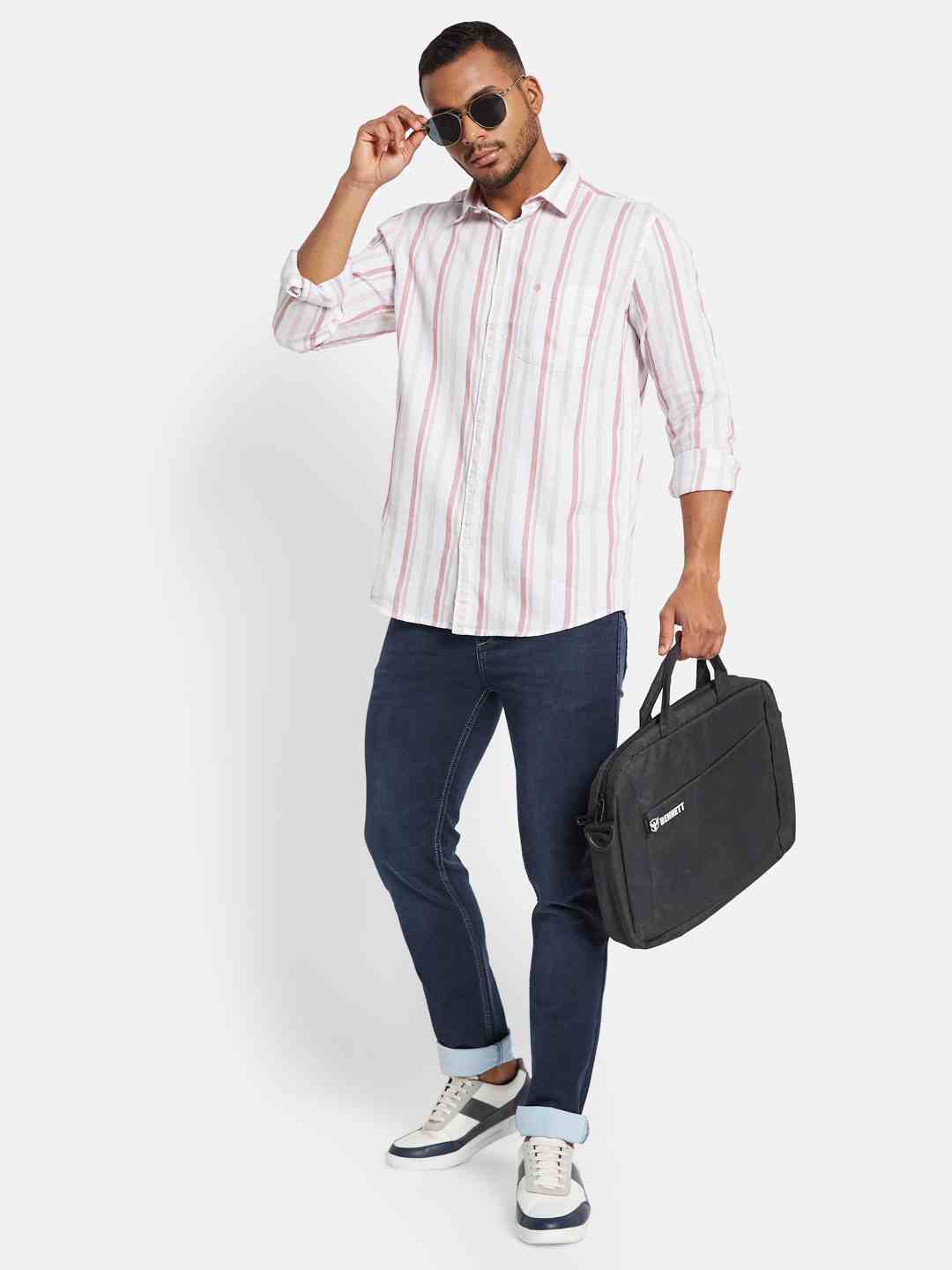 METTLE Men Multi Stripes Opaque Striped Casual Shirt