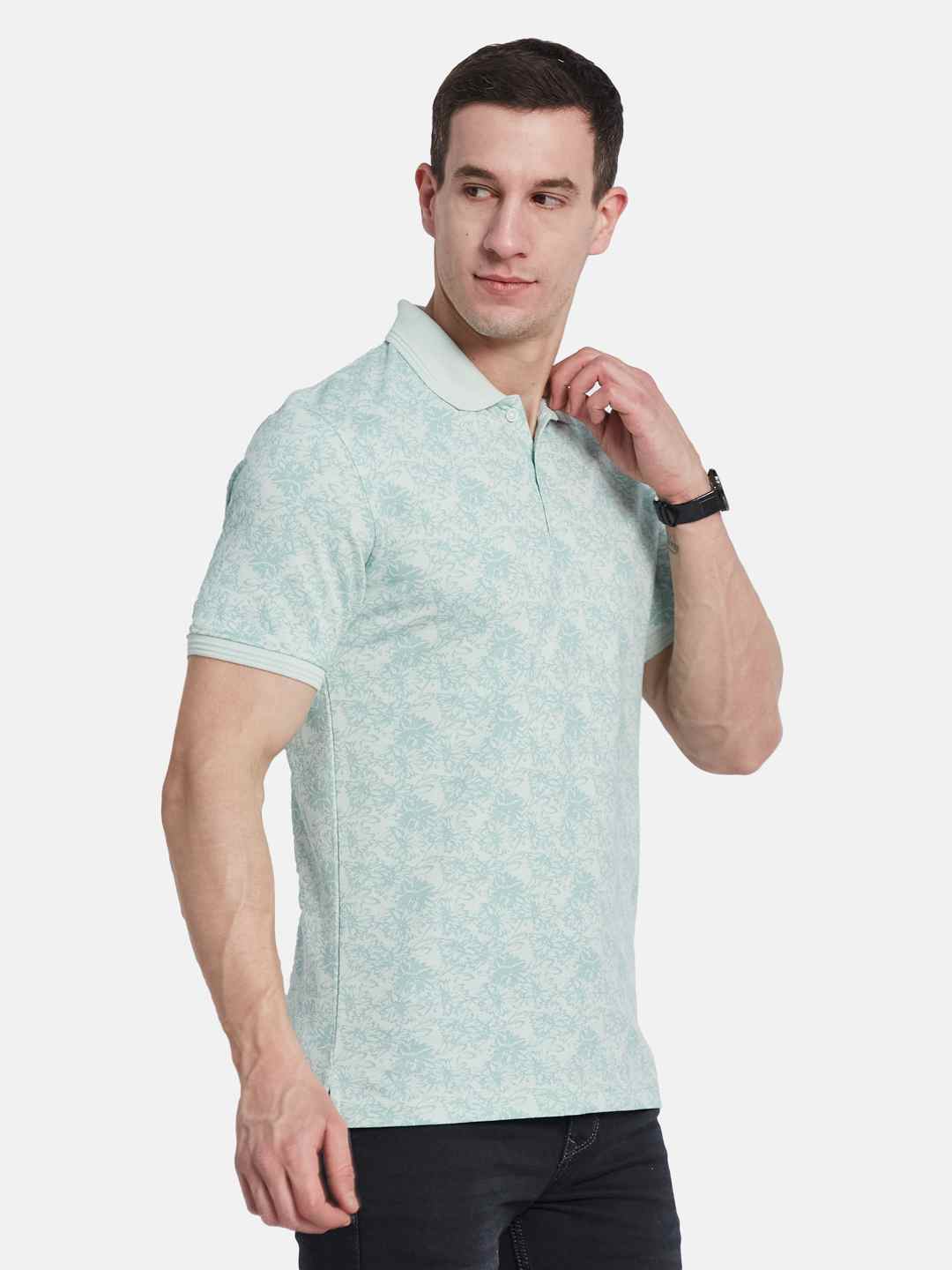 Octave Men Floral Printed Polo Collar T-shirt