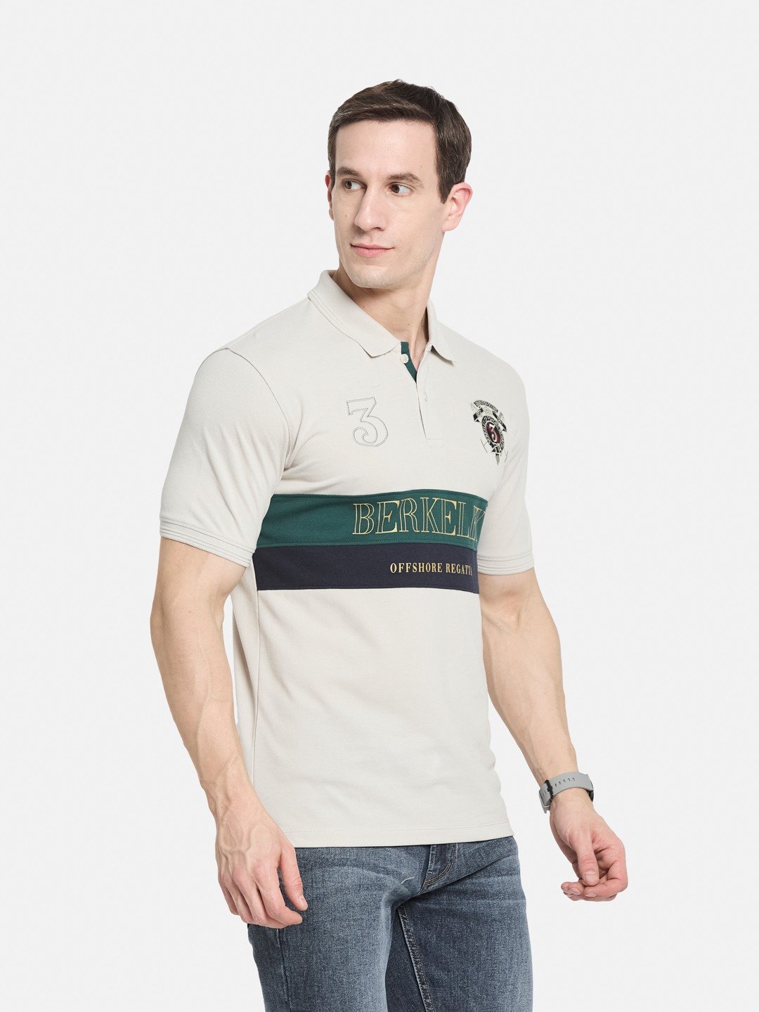 CUT N SEW POLO NECK EMBROIDED APPLIQUE PIQUE NECK T-SHIRT