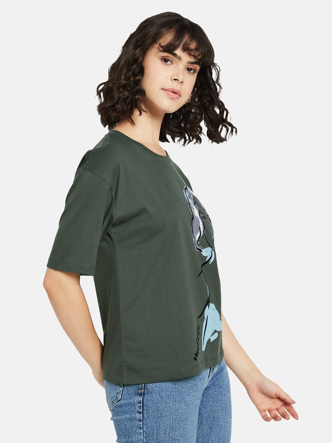 METTLE Women Graphic Printed Round Neck Cotton T-shirt