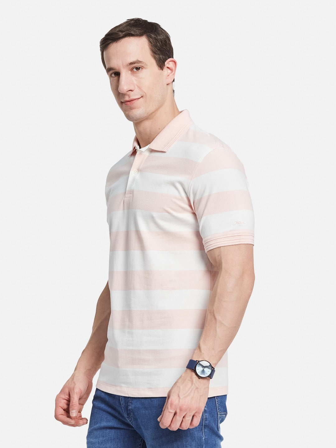STRIPE POLO NECK PIQUE LYCRA  T-SHIRT