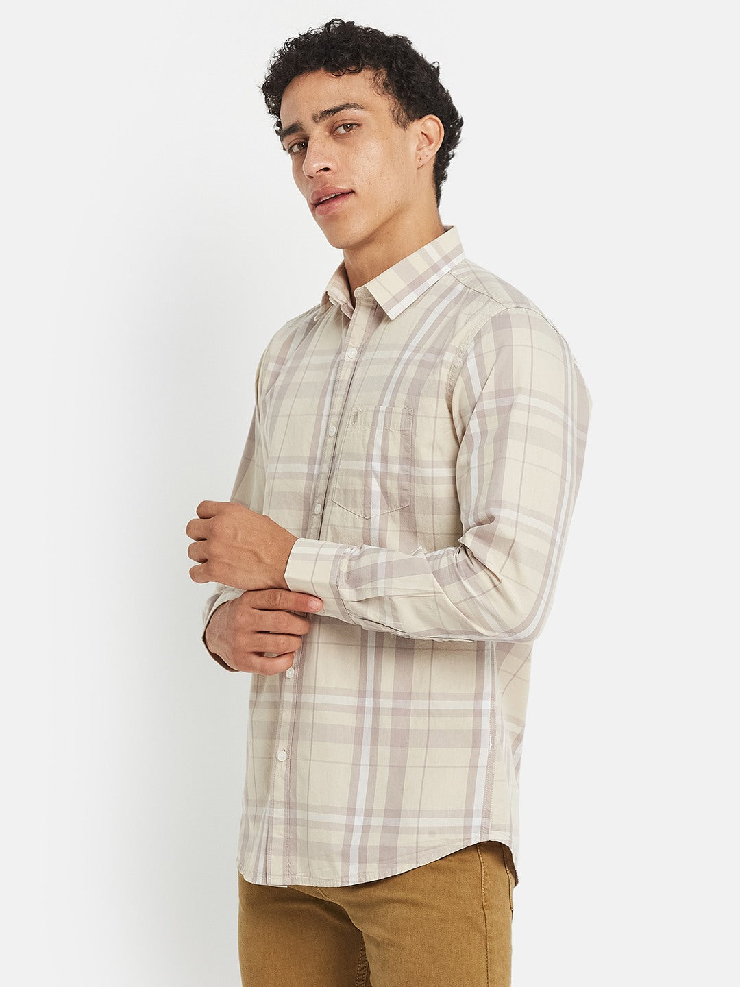METTLE Men Checked Spread Collar Cotton Casual Shirt