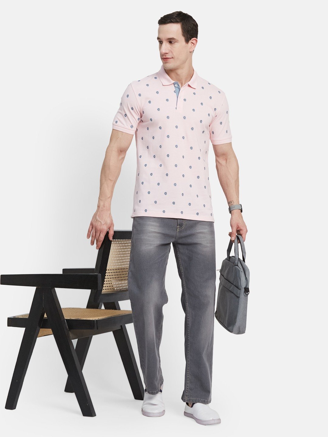 AOP FLORAL PRINT  POLO NECK PIQUE T-SHIRT