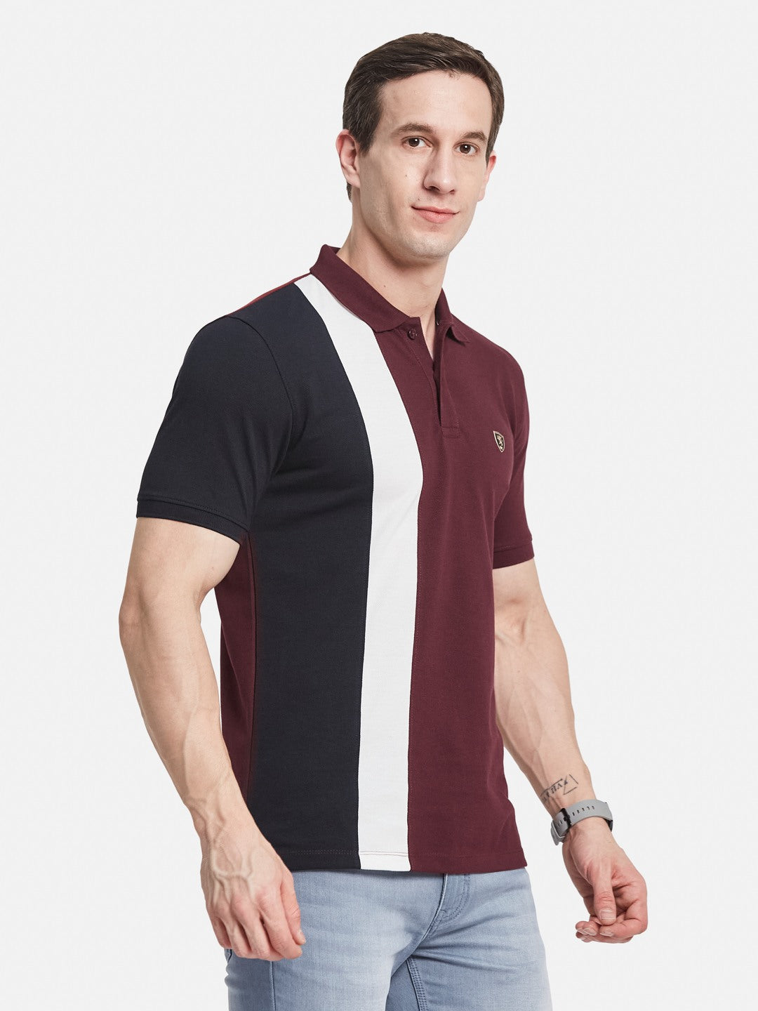CUT N SEW POLO NECK PIQUE  T-SHIRT