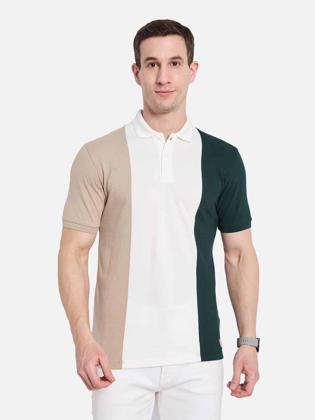 Octave Men Colourblocked Polo Collar T-shirt