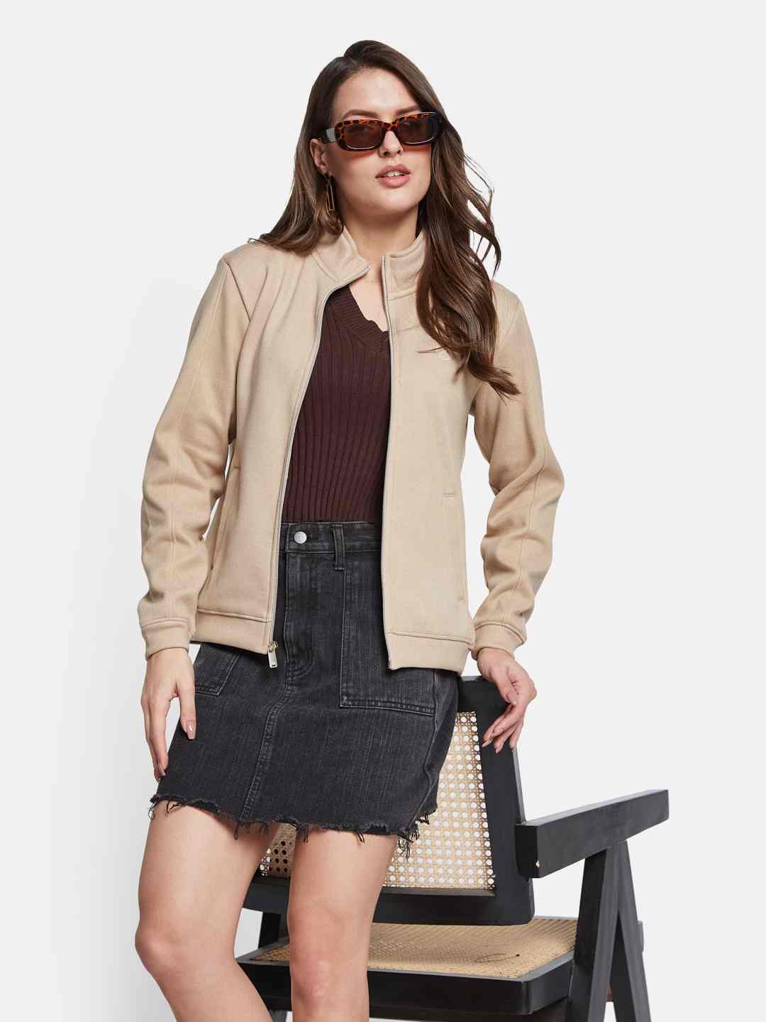 METTLE Women Mandarin Collar Long Sleeves Sweatshirt