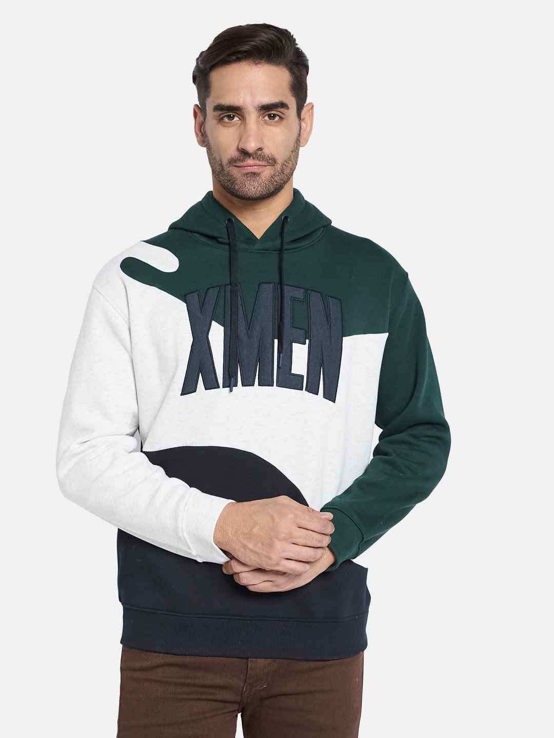 Octave Men Colourblocked Hooded Pullover Sweatshirt