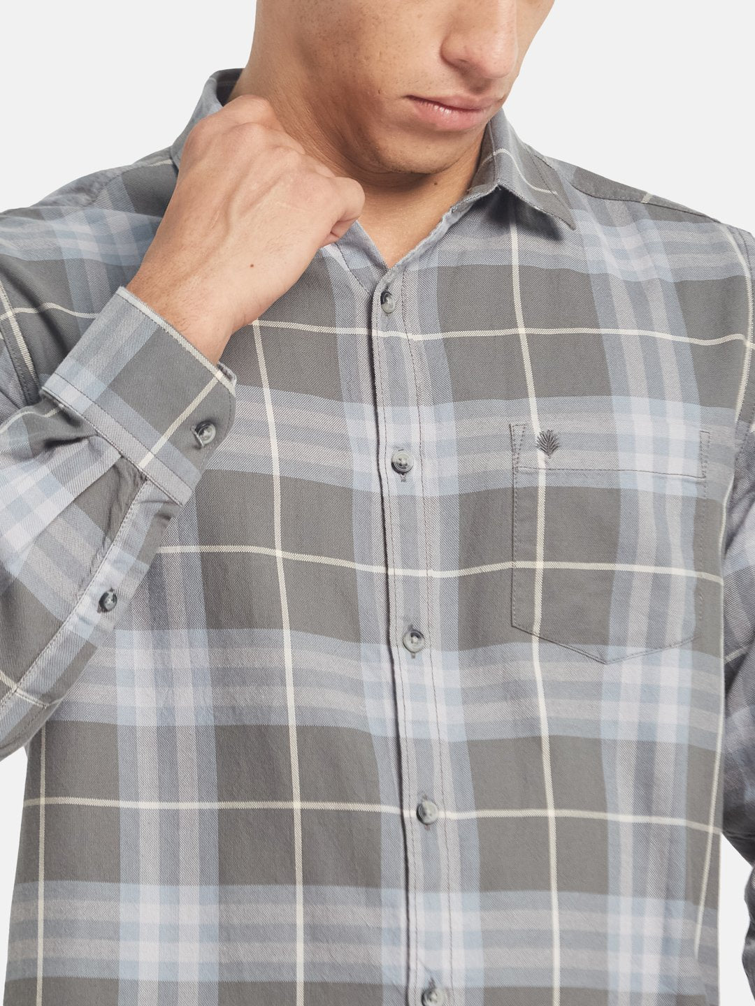 METTLE SS25 Checked Spread Collar Casual Cotton Shirt