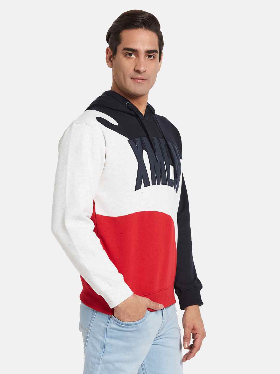 Octave Men Colourblocked Hooded Sweatshirt