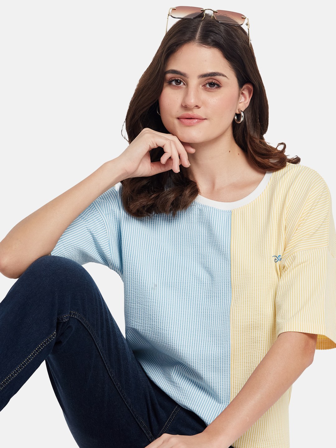 METTLE Colourblocked Round Neck Cotton T-shirt