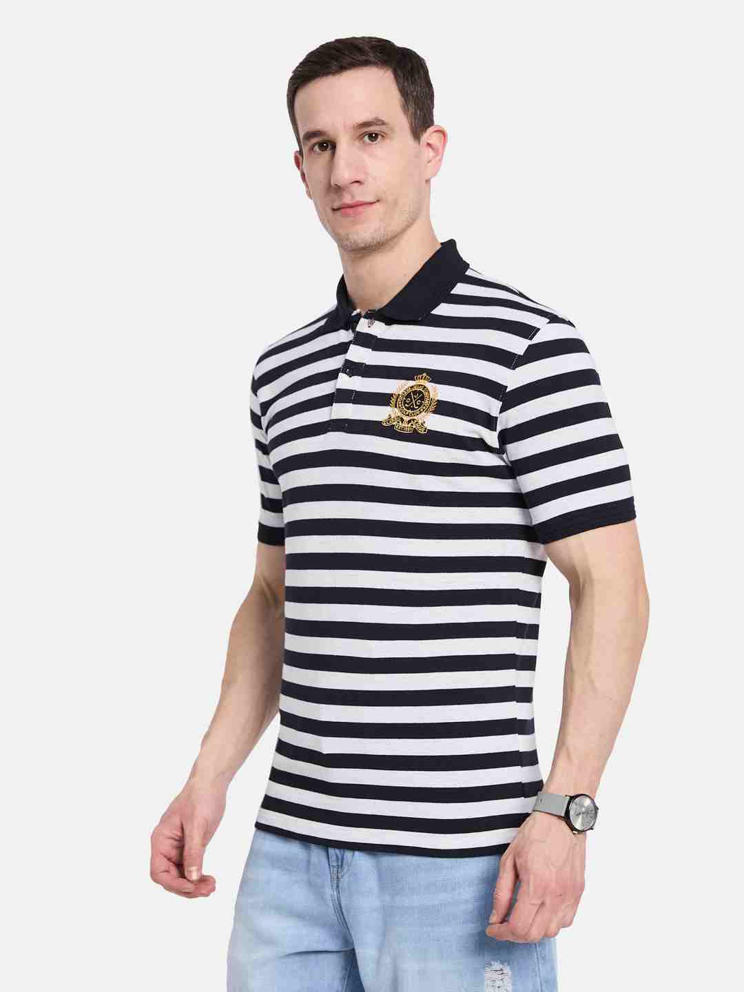 Octave Men Colourblocked Polo Collar Monochrome T-shirt