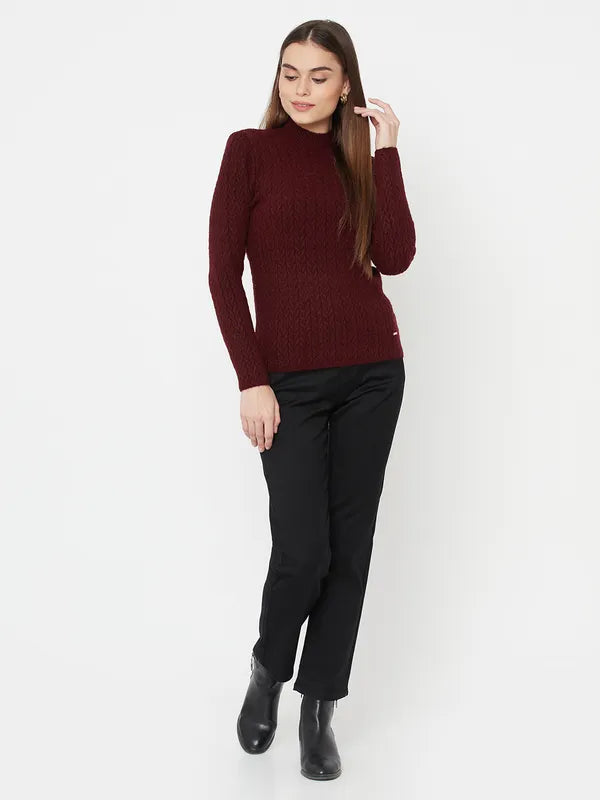 Maroon Acrylic Full Sleeve Pullover Sweater